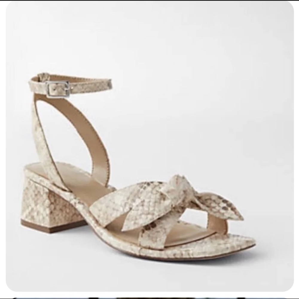 ANN TAYLOR Leather Abigail Snake Print Bow Block Heel Sandals Size 7